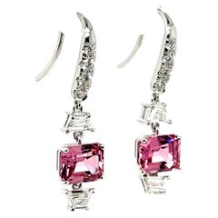 No Heat Pink Spinel Cts 4.21 and Diamond Dangle Earrings
