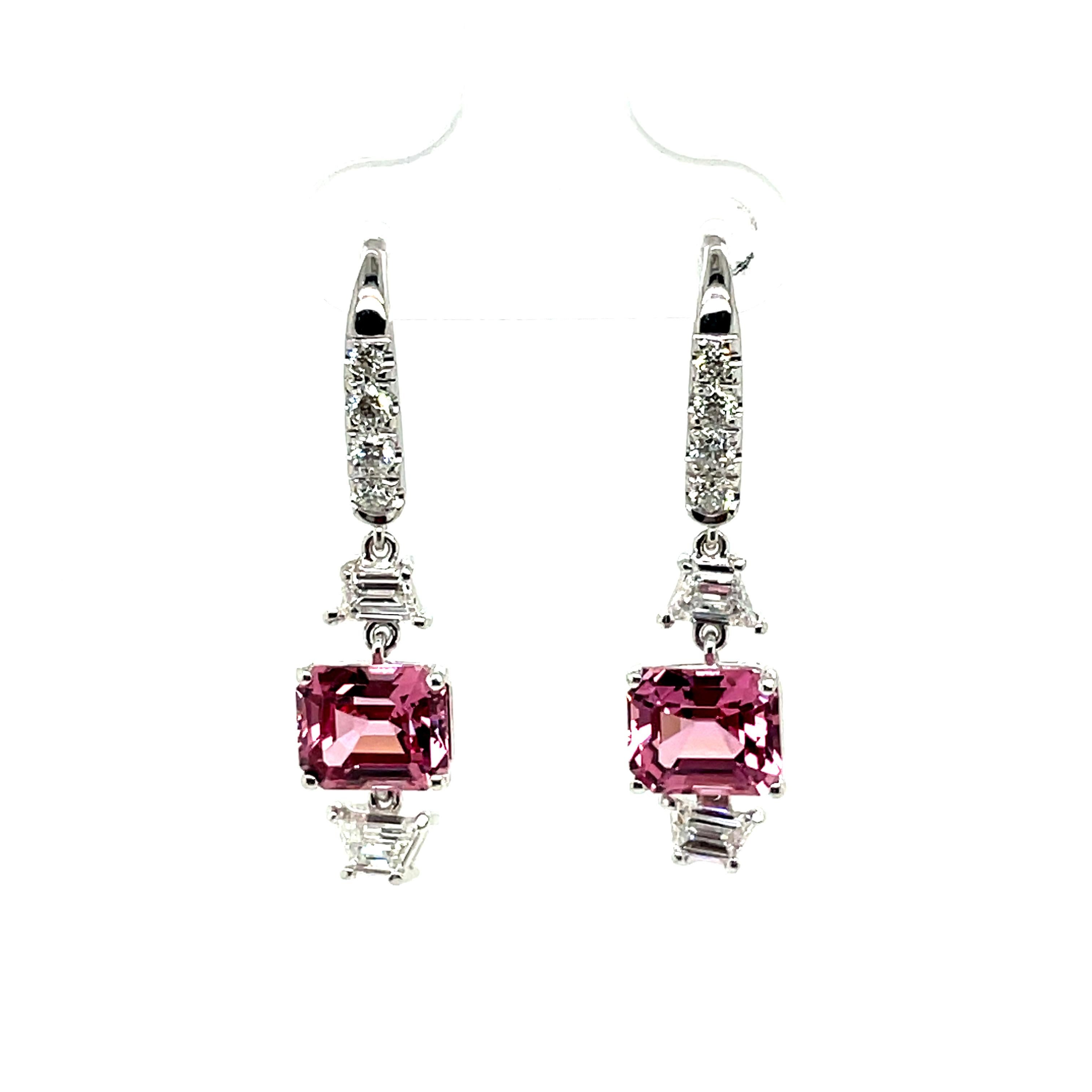 No Heat Pink Spinel Cts 4.21 and Diamond Dangle Earrings In New Condition For Sale In Hong Kong, HK