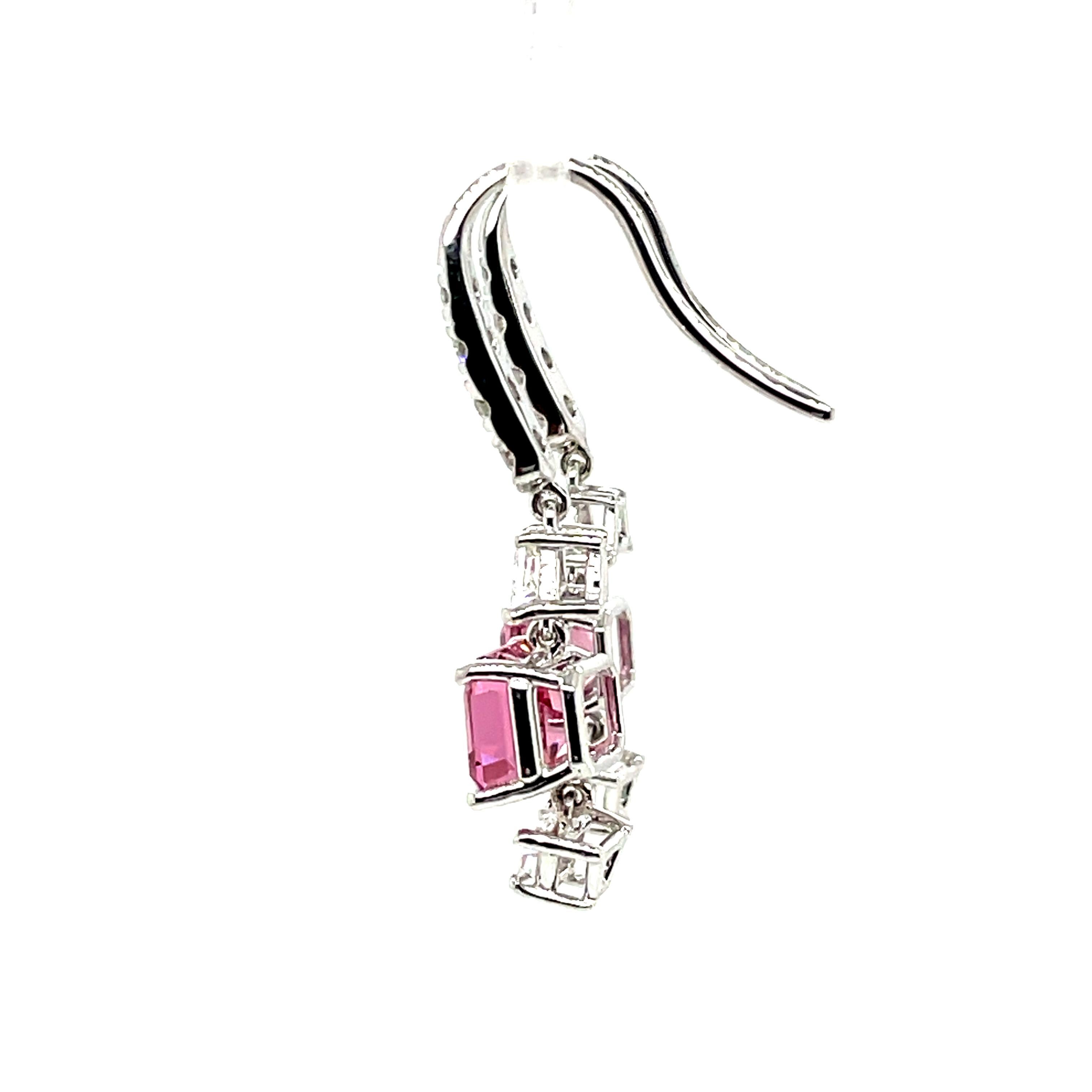 Women's or Men's No Heat Pink Spinel Cts 4.21 and Diamond Dangle Earrings For Sale