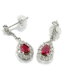 No heat Rubies AIGS Certified Top Color and Diamond Drop Earrings 950 Platinum