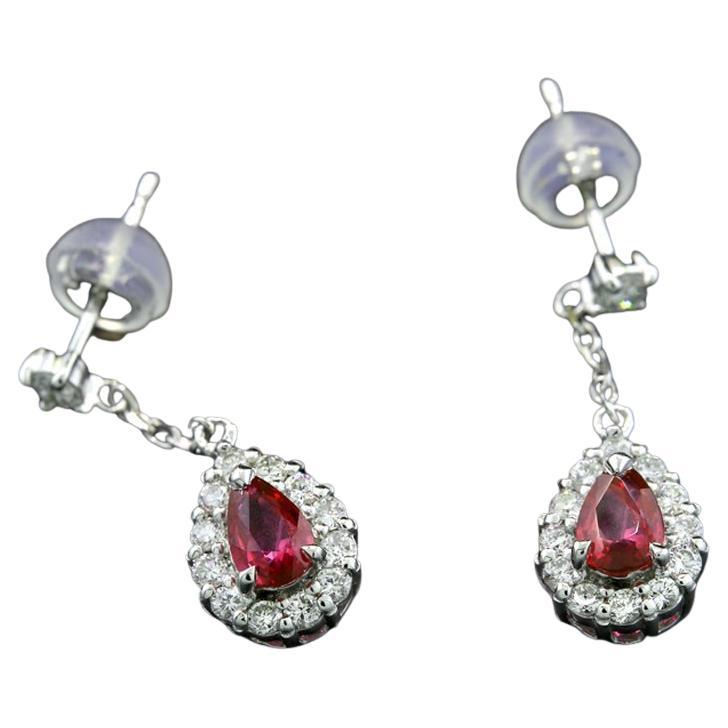 Contemporary No heat Rubies AIGS Certified Top Color and Diamond Drop Earrings 950 Platinum For Sale