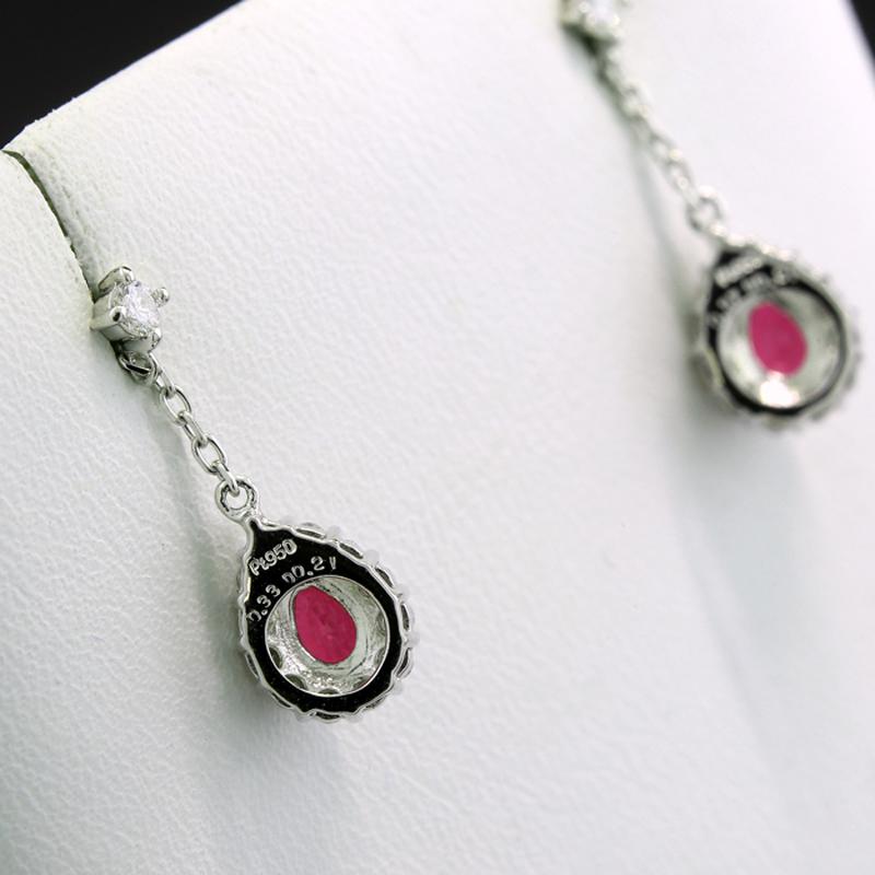 No heat Rubies AIGS Certified Top Color and Diamond Drop Earrings 950 Platinum In New Condition For Sale In München, DE