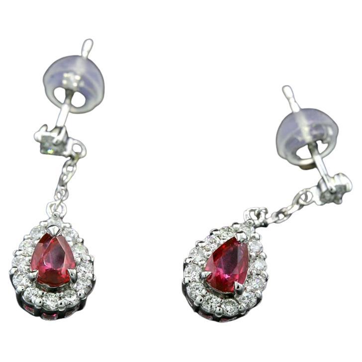 No heat Rubies AIGS Certified Top Color and Diamond Drop Earrings 950 Platinum For Sale