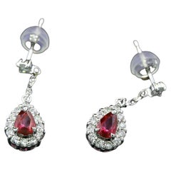 No heat Rubies AIGS Certified Top Color and Diamond Drop Earrings 950 Platinum