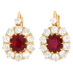 Antique No Heat Ruby and Diamond Earrings 18k c1920s GIA