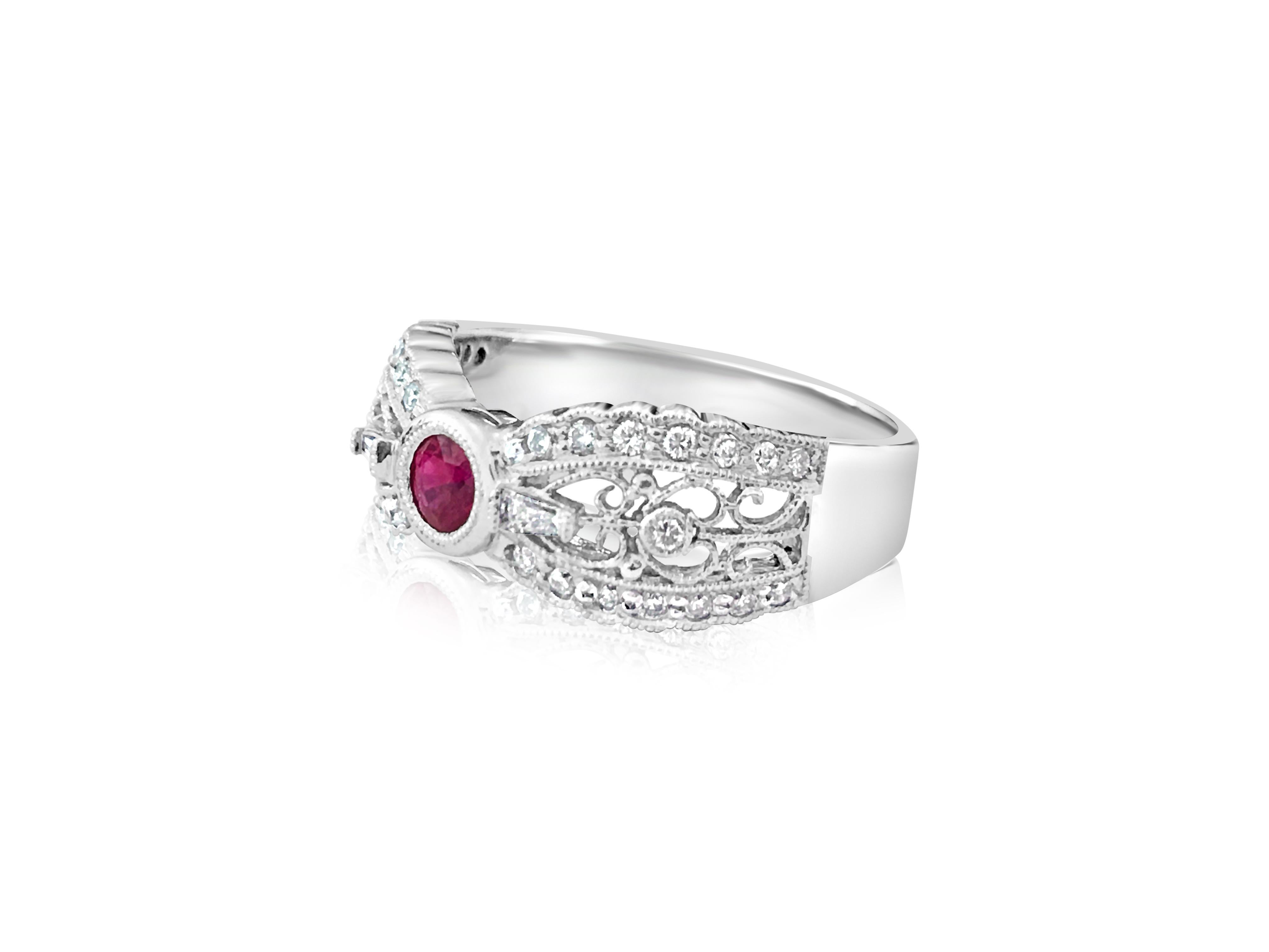 Art Deco No Heat Ruby and Diamond Platinum Engagement Ring For Sale