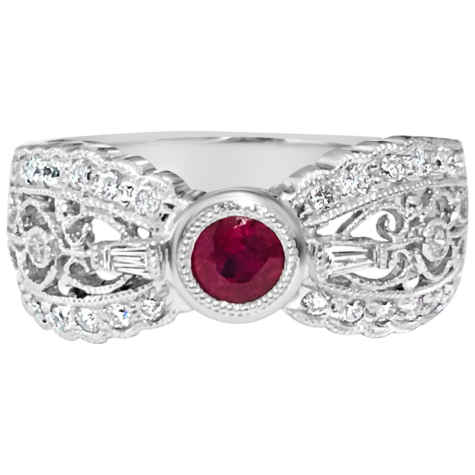 No Heat Ruby and Diamond Platinum Engagement Ring For Sale