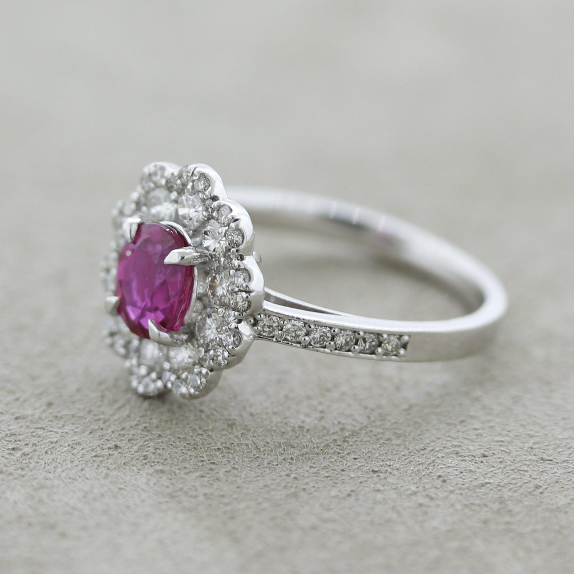 Taille mixte Bague en platine avec diamants et rubis non chauffé, certifiée GIA