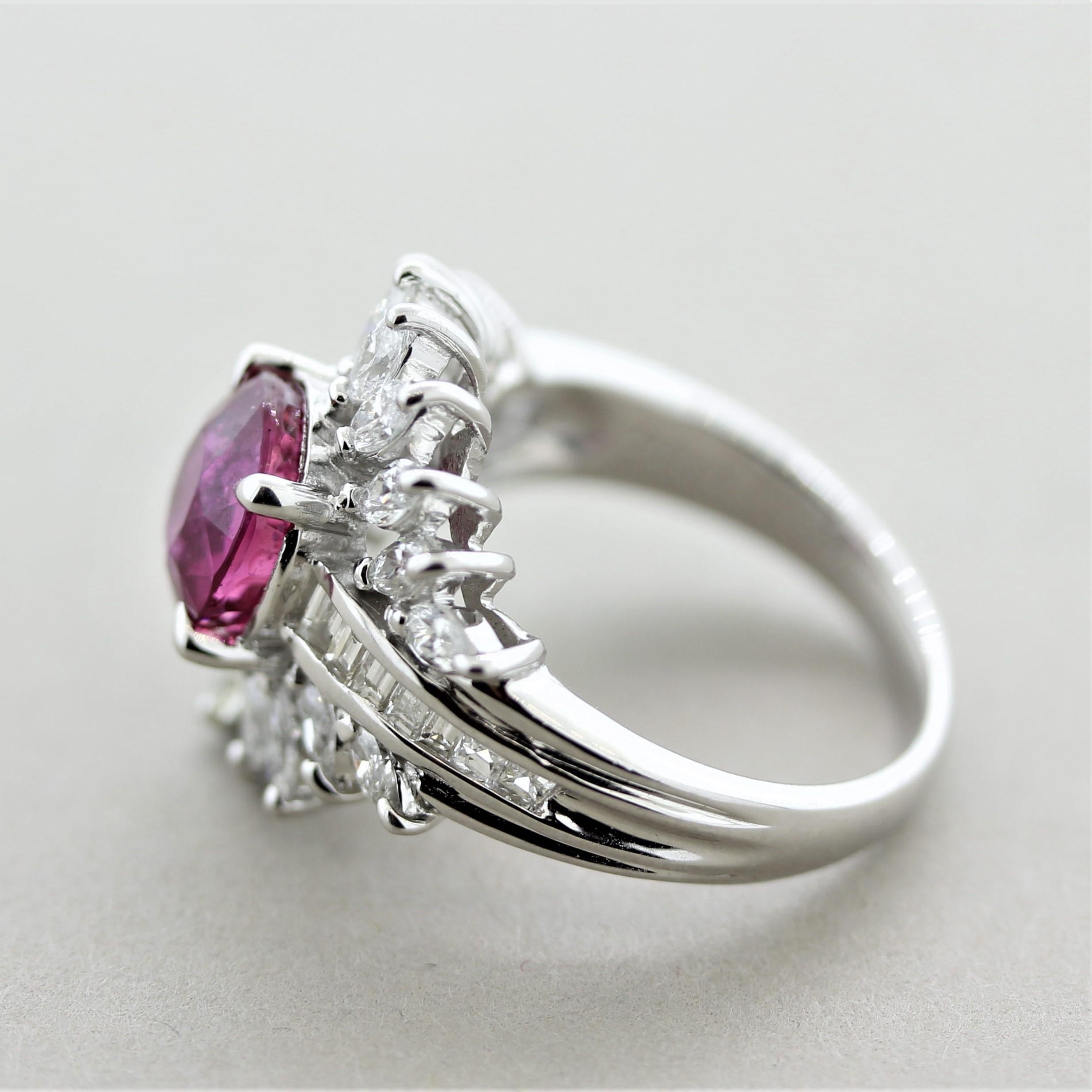Bague en platine avec diamants et rubis non chauffé, certifiée GIA Neuf - En vente à Beverly Hills, CA