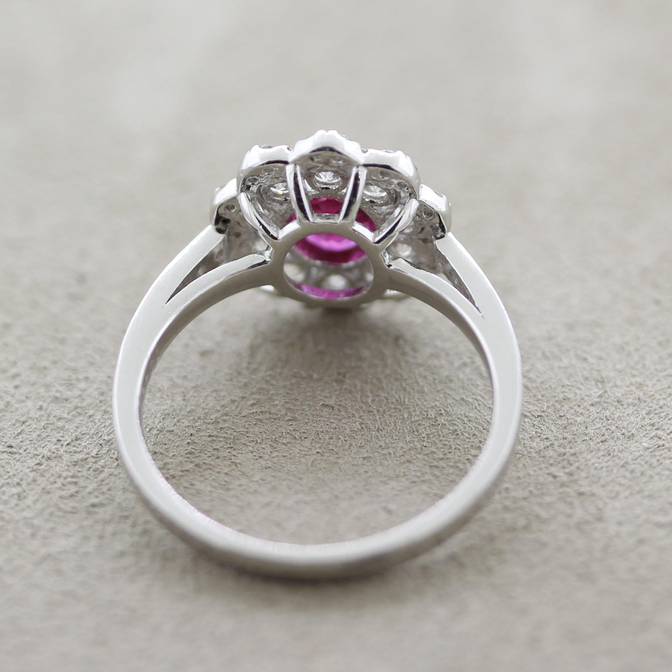 Bague en platine avec diamants et rubis non chauffé, certifiée GIA Neuf à Beverly Hills, CA