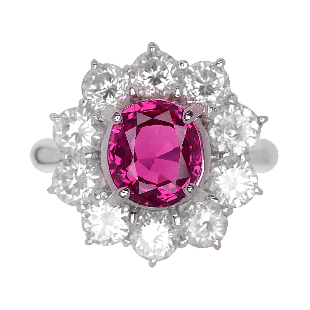 No-Heat Ruby Diamond Platinum Ring, GIA Certified For Sale
