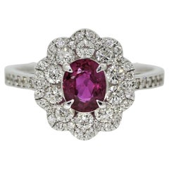 Bague en platine avec diamants et rubis non chauffé, certifiée GIA