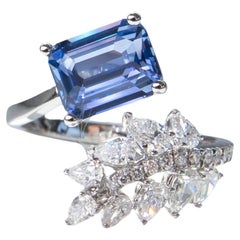 No Heat Sapphire and Diamond Leaf Ring