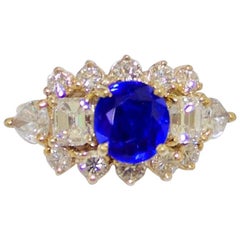 Bague en saphir et diamant 18 carats, certifiée GIA, sans chaleur