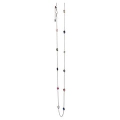 No Heat Sapphires Yard Necklace (Sapphire Station Necklace)-3.32ct/White Gold