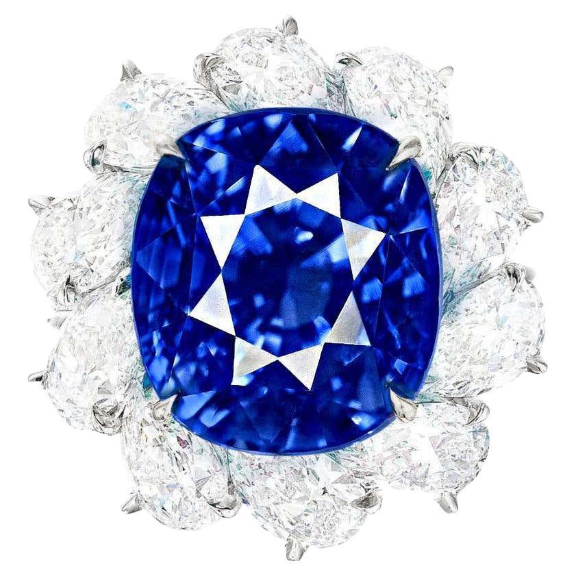 No Heated Kashmir GIA Certified 5.90 Carat Blue Sapphire Platinum Ring