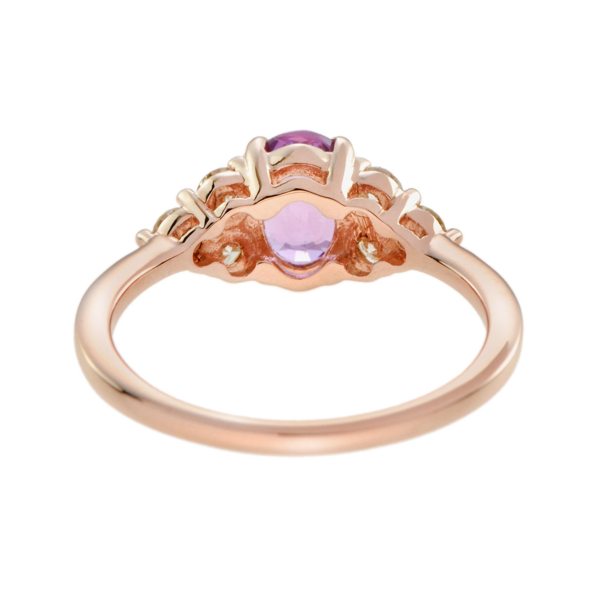 Certified No Heated Pink Sapphire Diamond Vintage Style Ring in 18K Rose Gold For Sale 1
