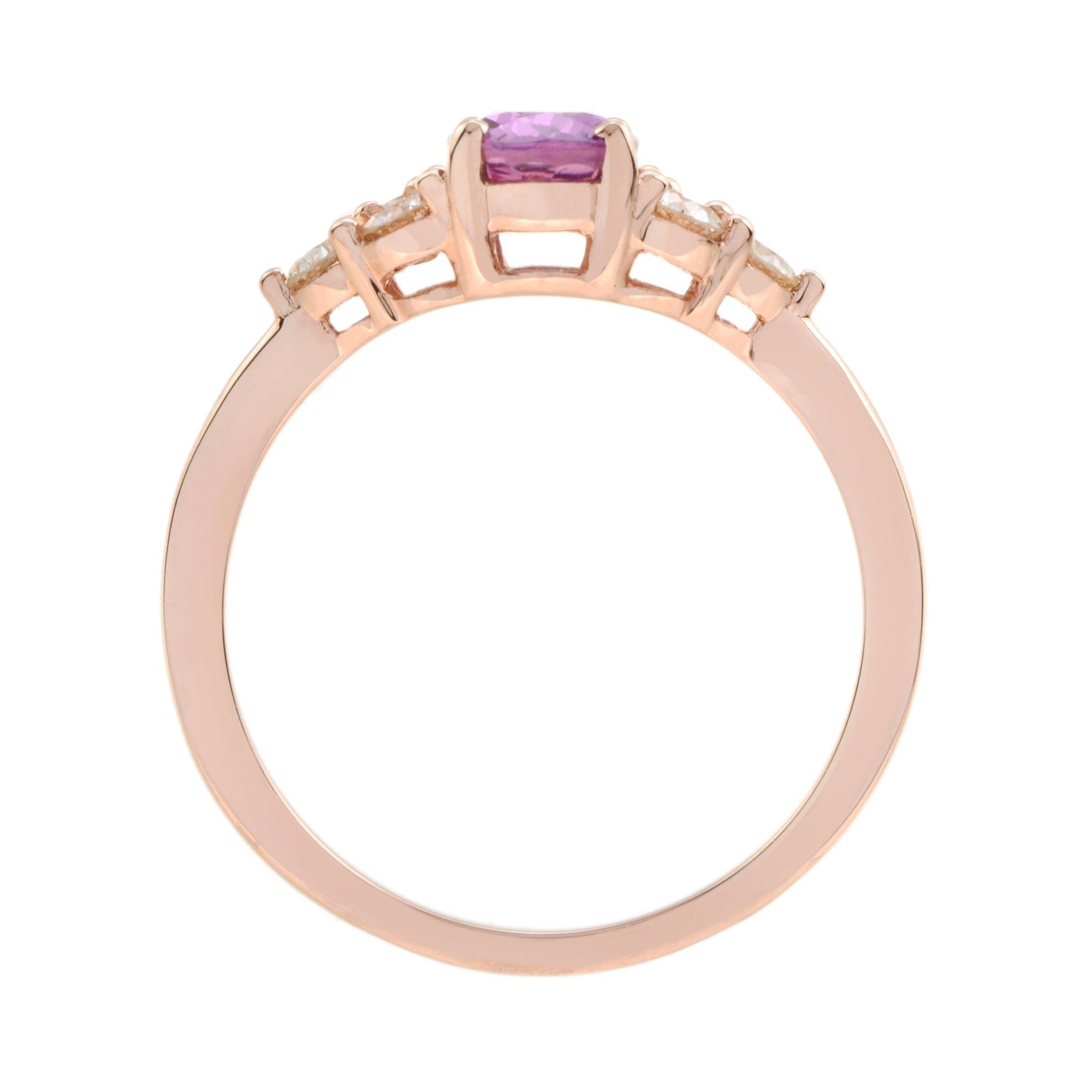 Certified No Heated Pink Sapphire Diamond Vintage Style Ring in 18K Rose Gold For Sale 2