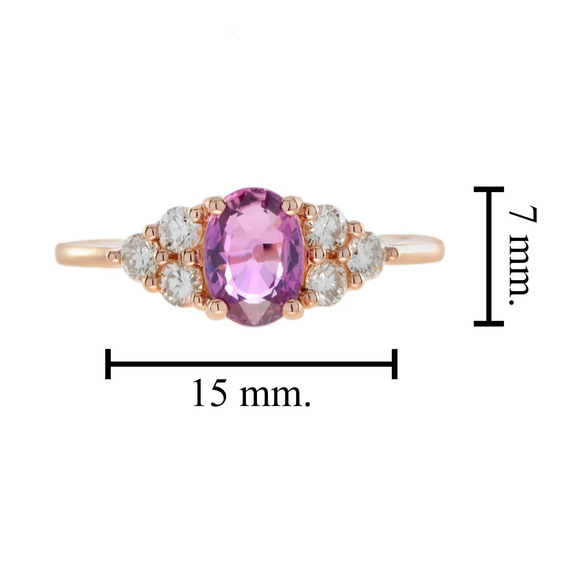 Certified No Heated Pink Sapphire Diamond Vintage Style Ring in 18K Rose Gold For Sale 3