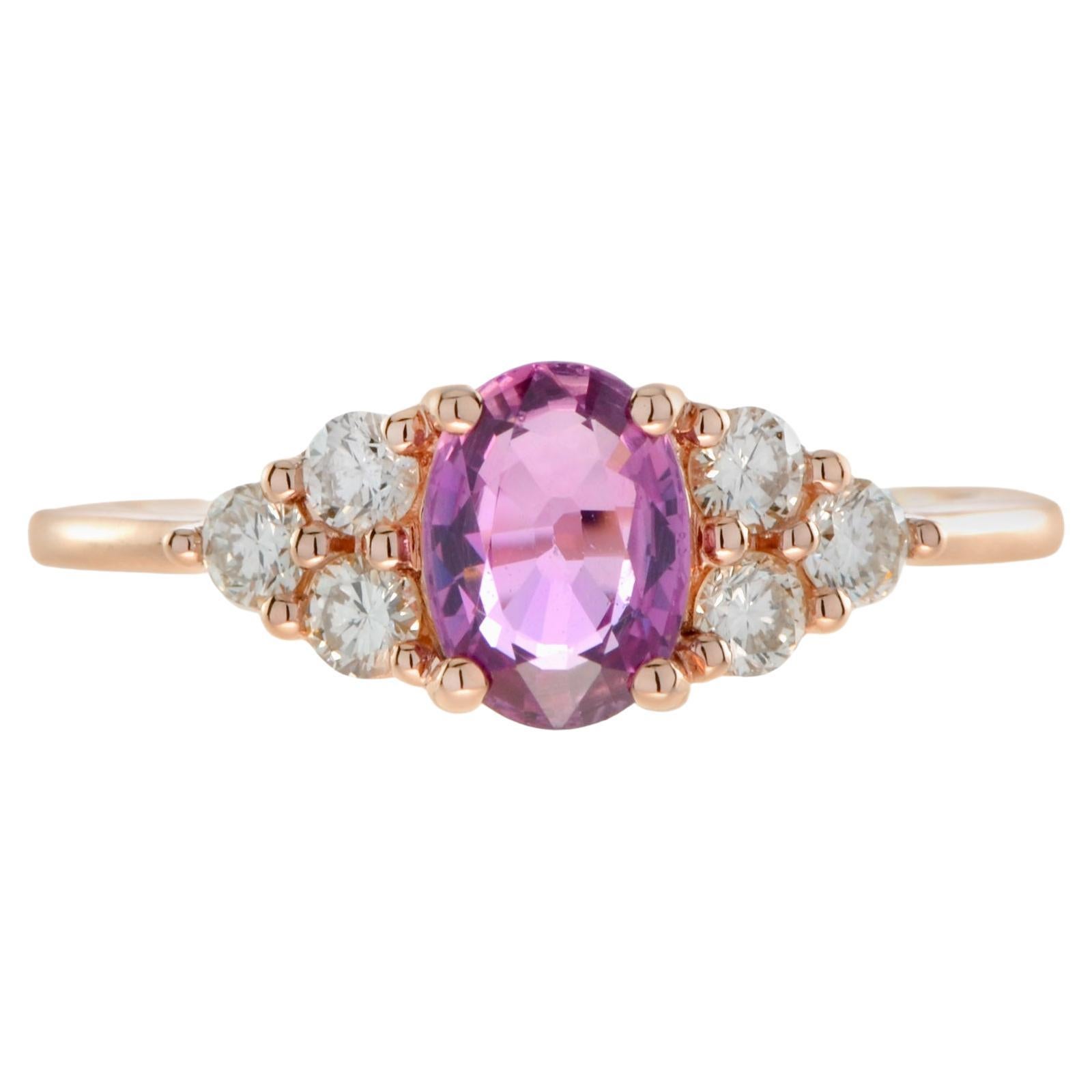 Certified No Heated Pink Sapphire Diamond Vintage Style Ring in 18K Rose Gold For Sale