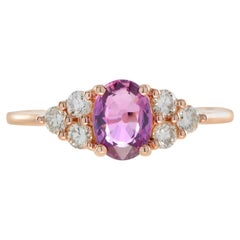 Certified No Heated Pink Sapphire Diamond Vintage Style Ring in 18K Rose Gold
