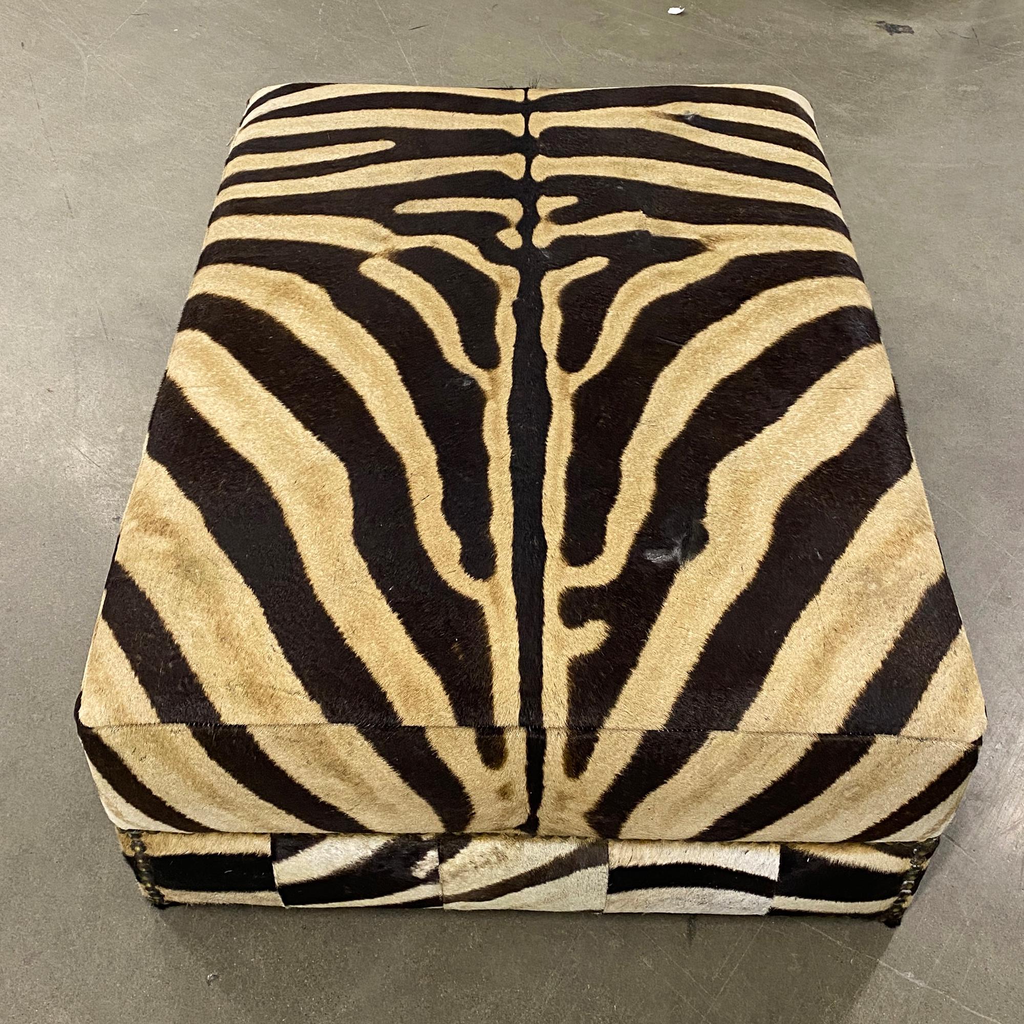African No Legs Zebra Rectangular Ottoman Coffee Table, Genuine Zebra Skin Decor Table For Sale