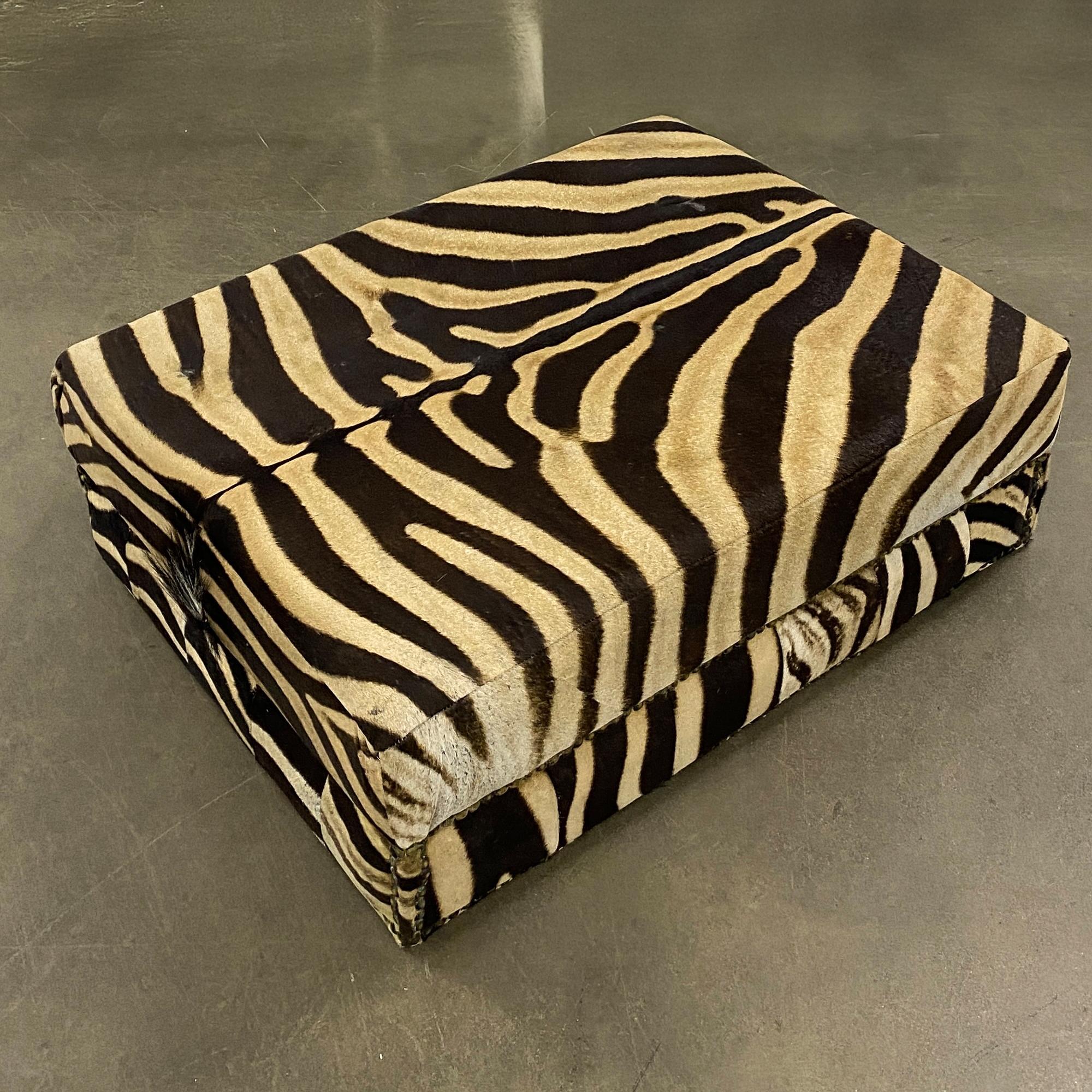 No Legs Zebra Rectangular Ottoman Coffee Table, Genuine Zebra Skin Decor Table In Fair Condition For Sale In Farmington, UT