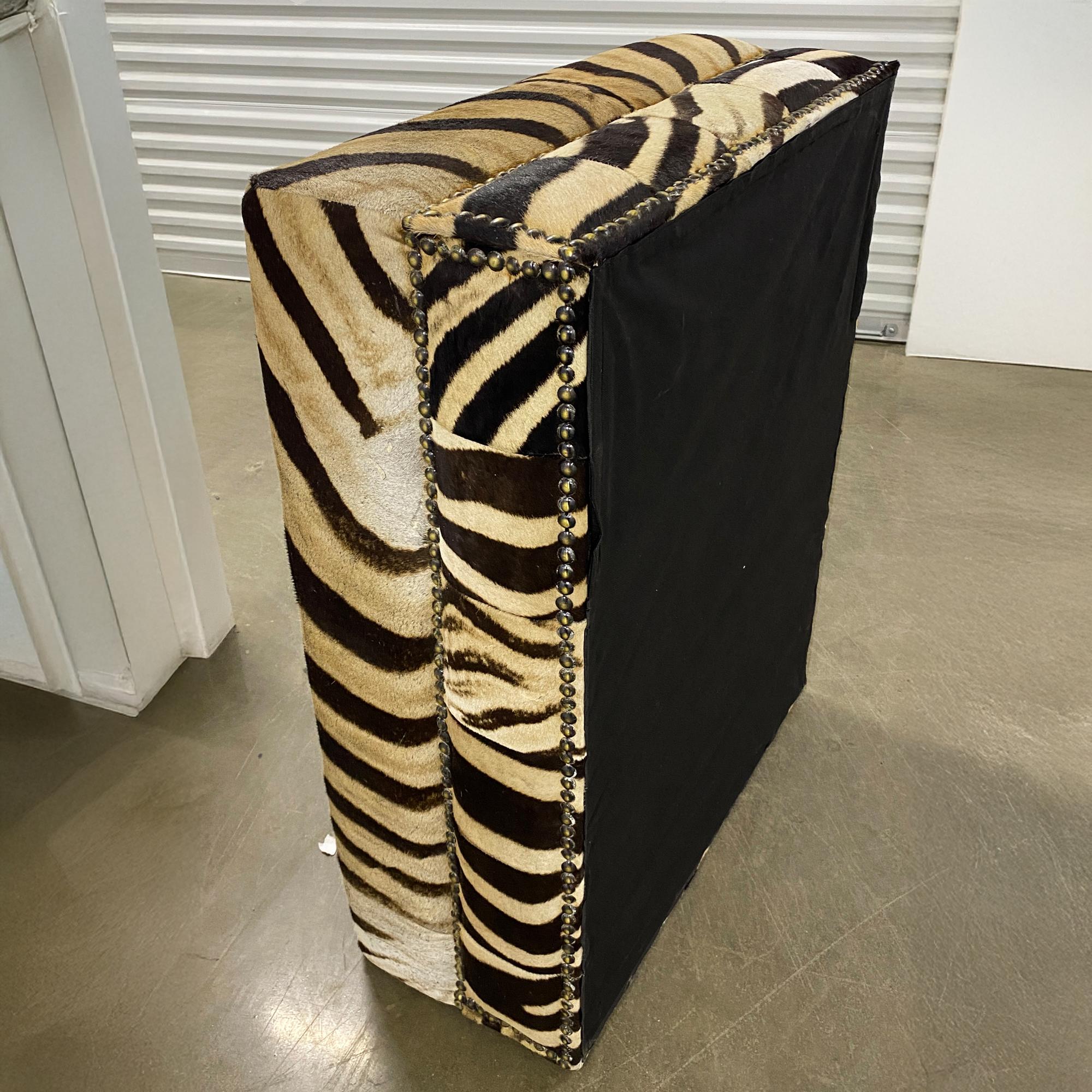 Contemporary No Legs Zebra Rectangular Ottoman Coffee Table, Genuine Zebra Skin Decor Table For Sale