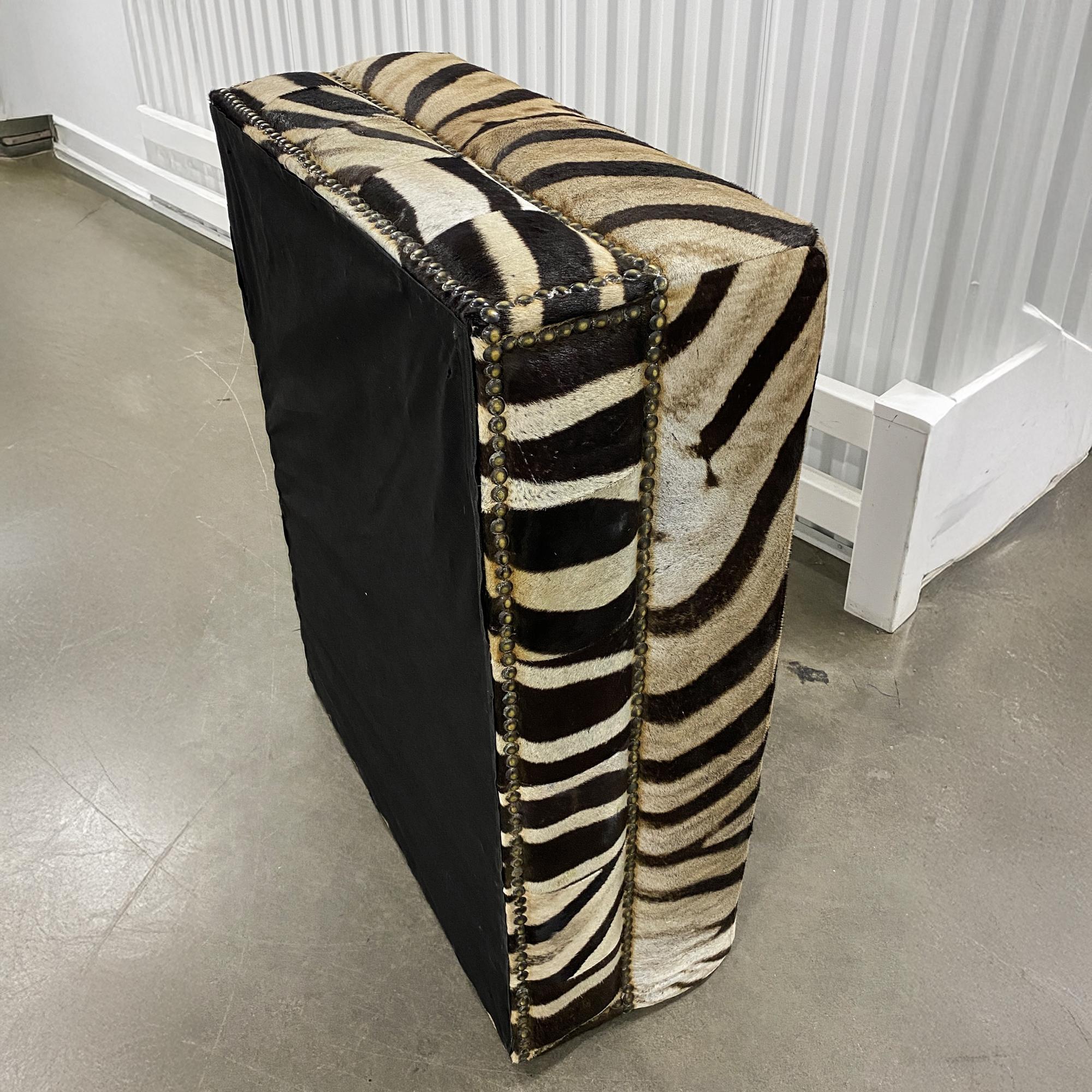 Zebra Hide No Legs Zebra Rectangular Ottoman Coffee Table, Genuine Zebra Skin Decor Table For Sale