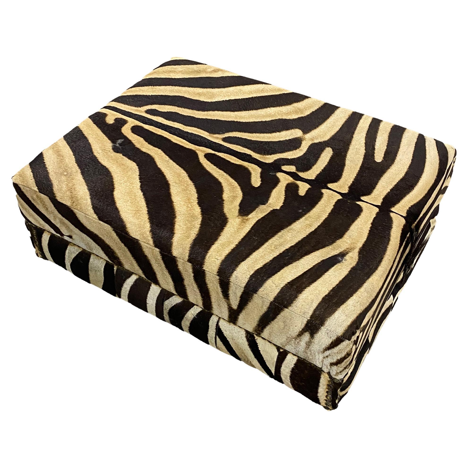 No Legs Zebra Rectangular Ottoman Coffee Table, Genuine Zebra Skin Decor Table For Sale