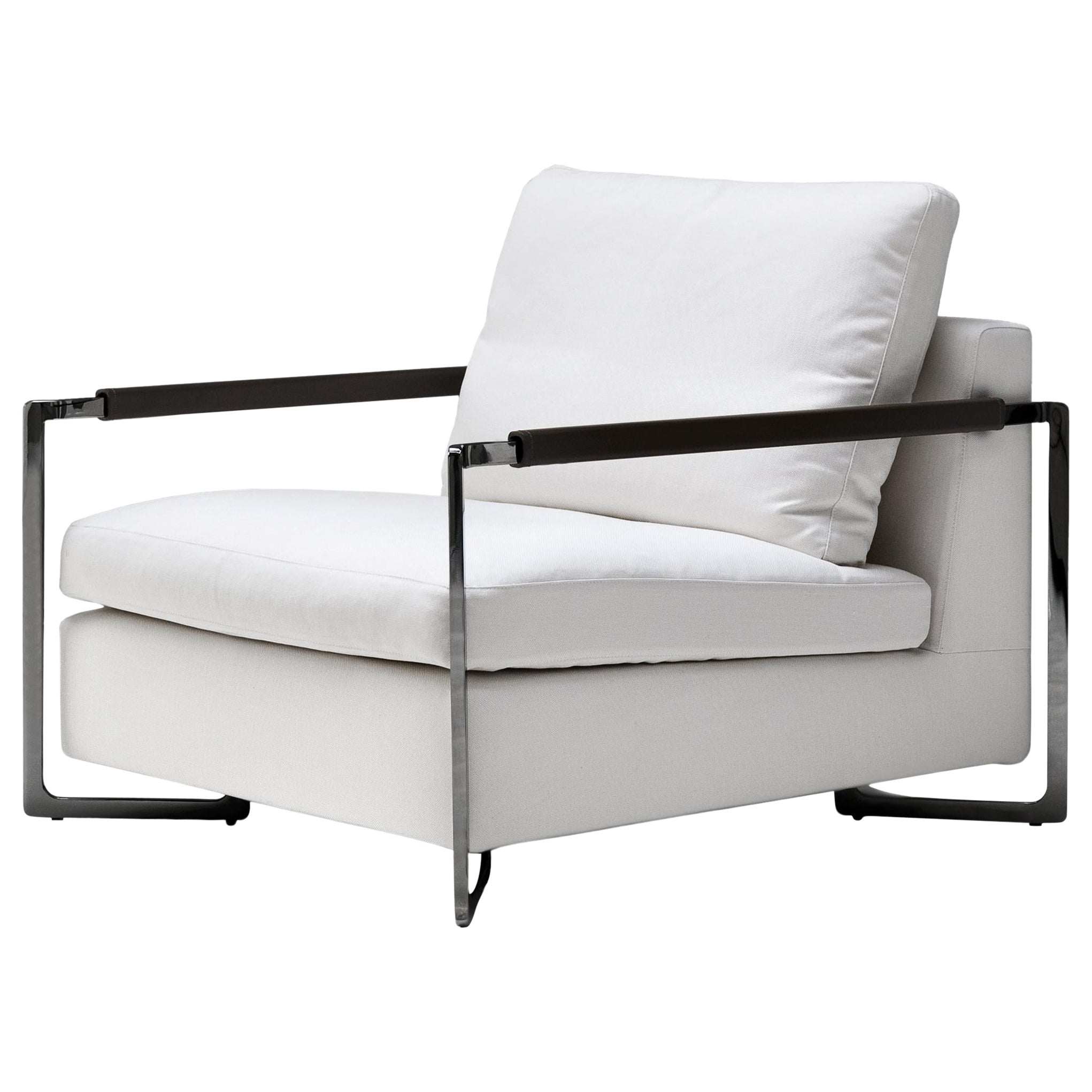 Poltrona No Logo Light Lusso con tappezzeria bianca e struttura in nichel di Sergio Bicego