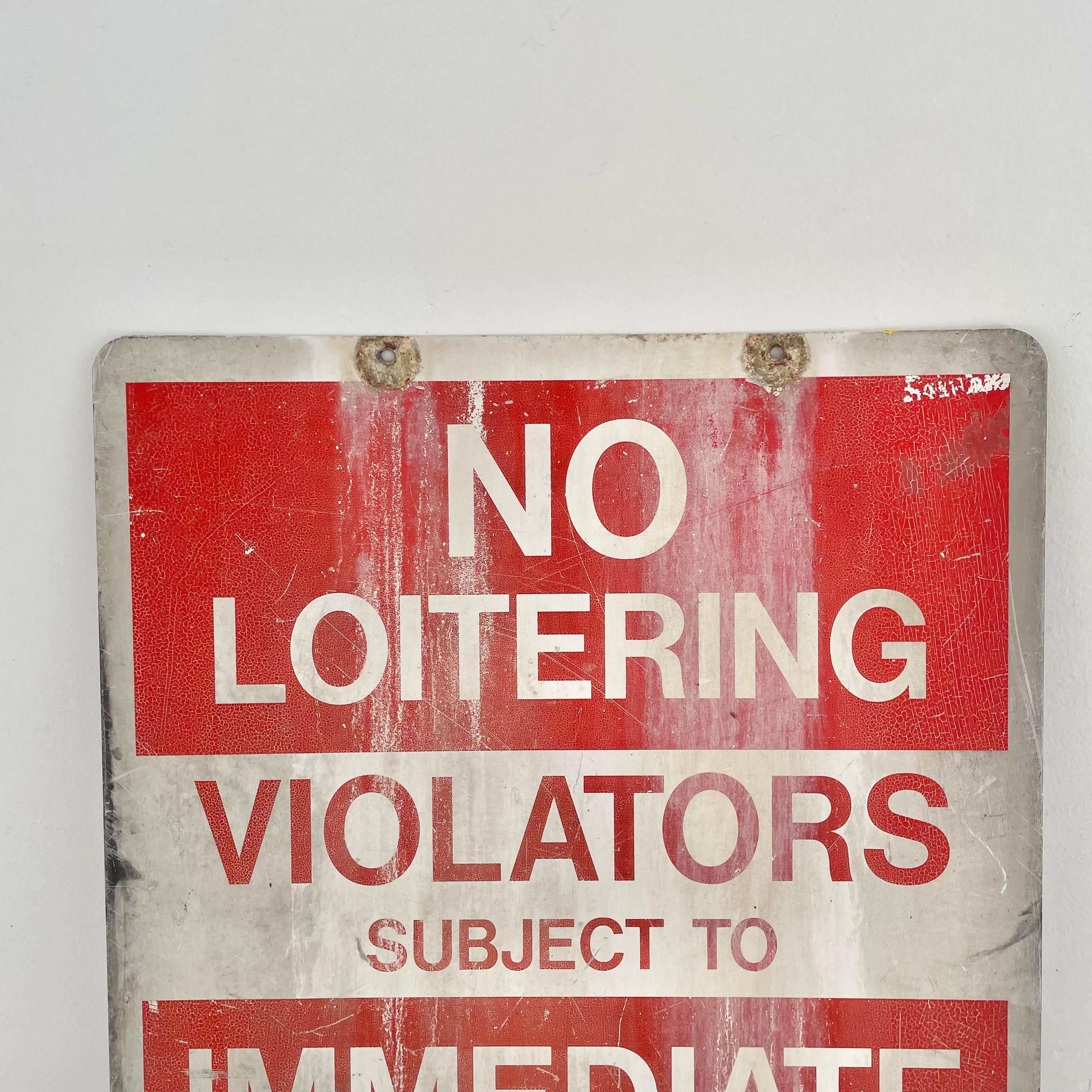 American No Loitering Street Sign, 1980s USA For Sale