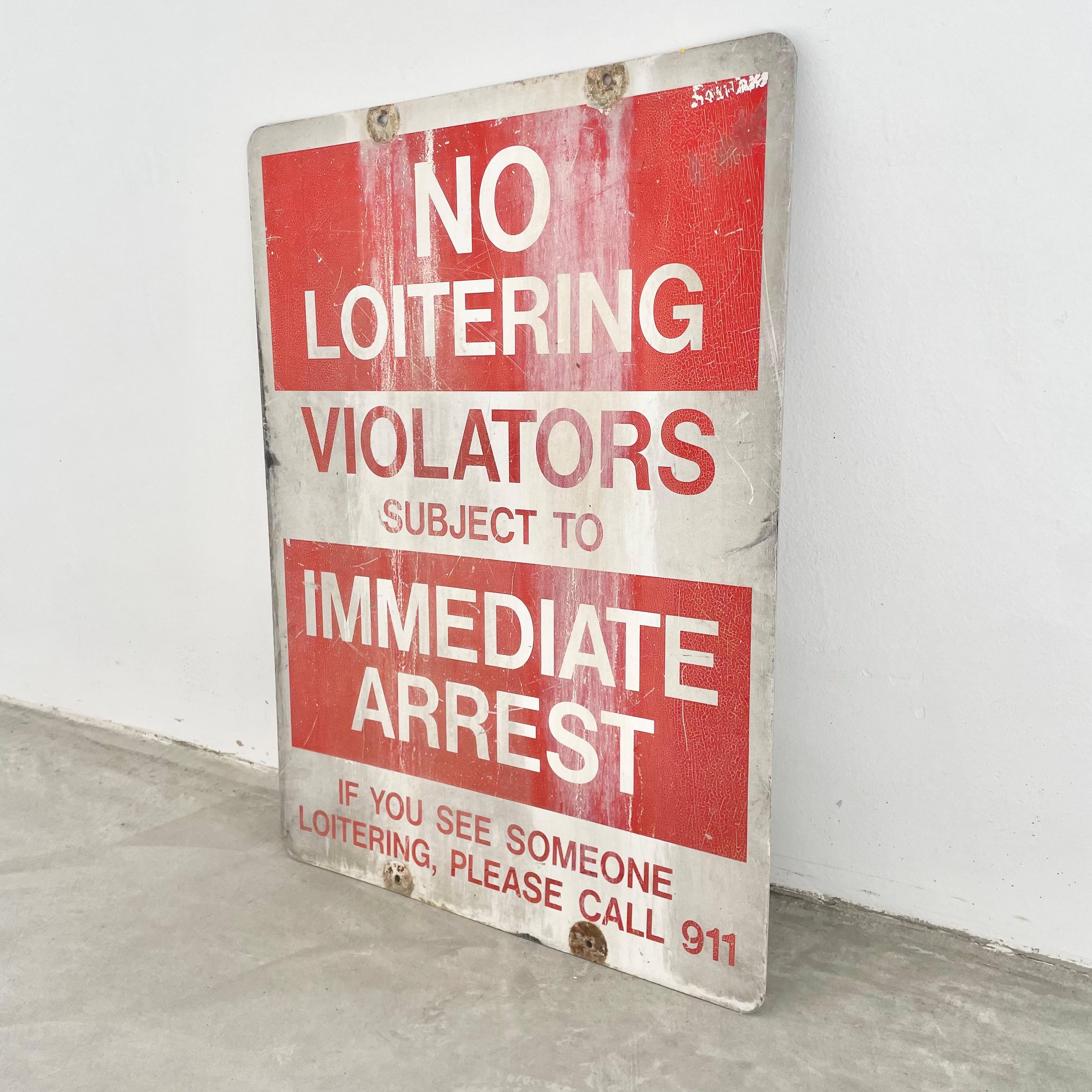 Late 20th Century No Loitering Street Sign, 1980s USA For Sale