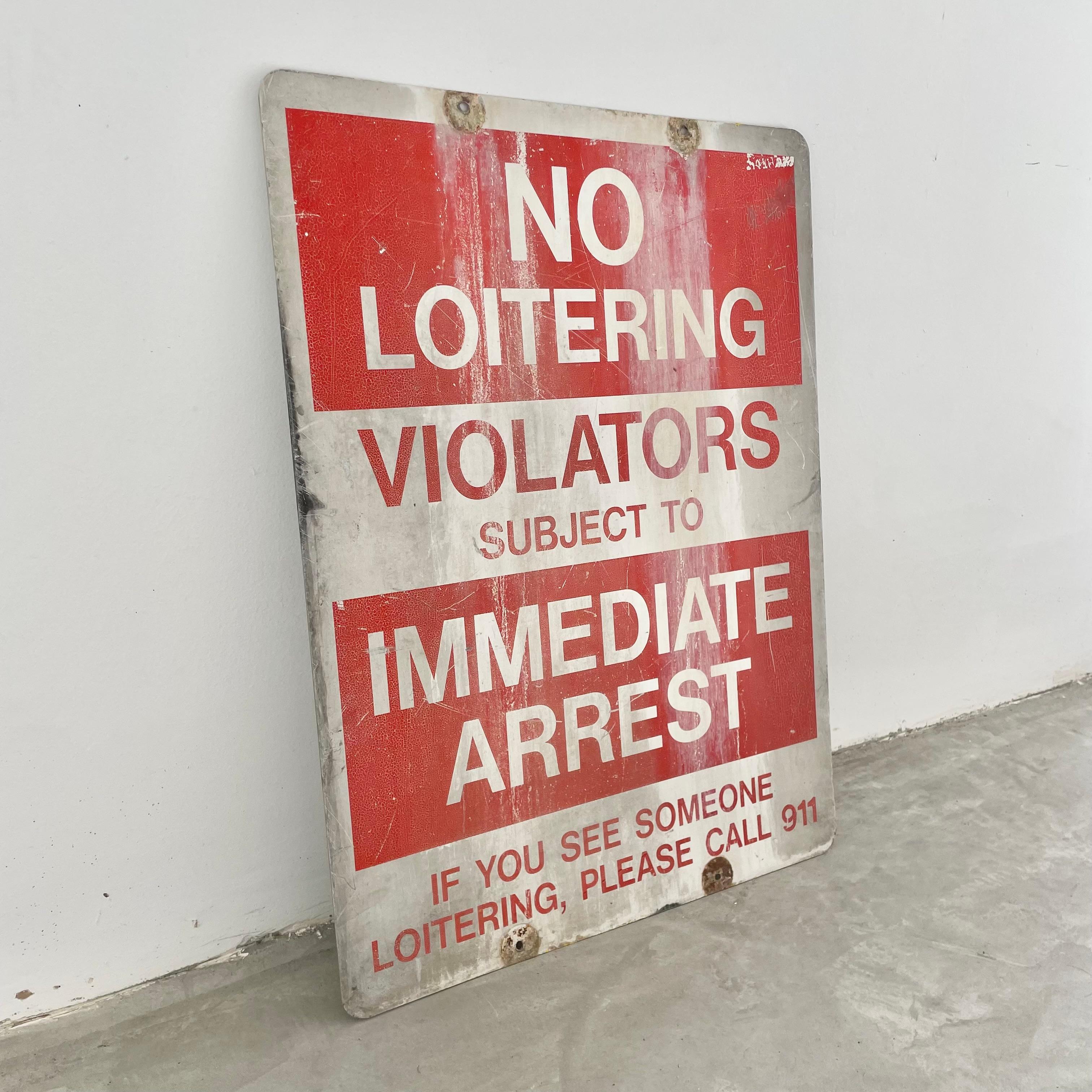 Metal No Loitering Street Sign, 1980s USA For Sale