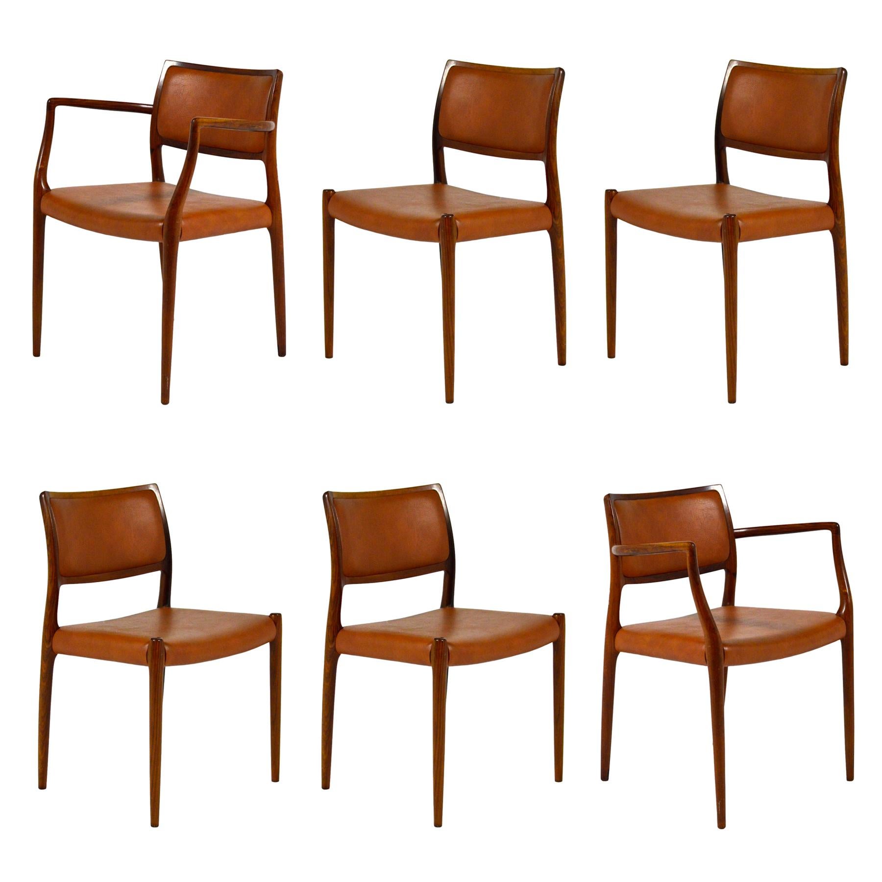 N.O. Møller Model 80 & 65 Rosewood Chairs Set of Six 5