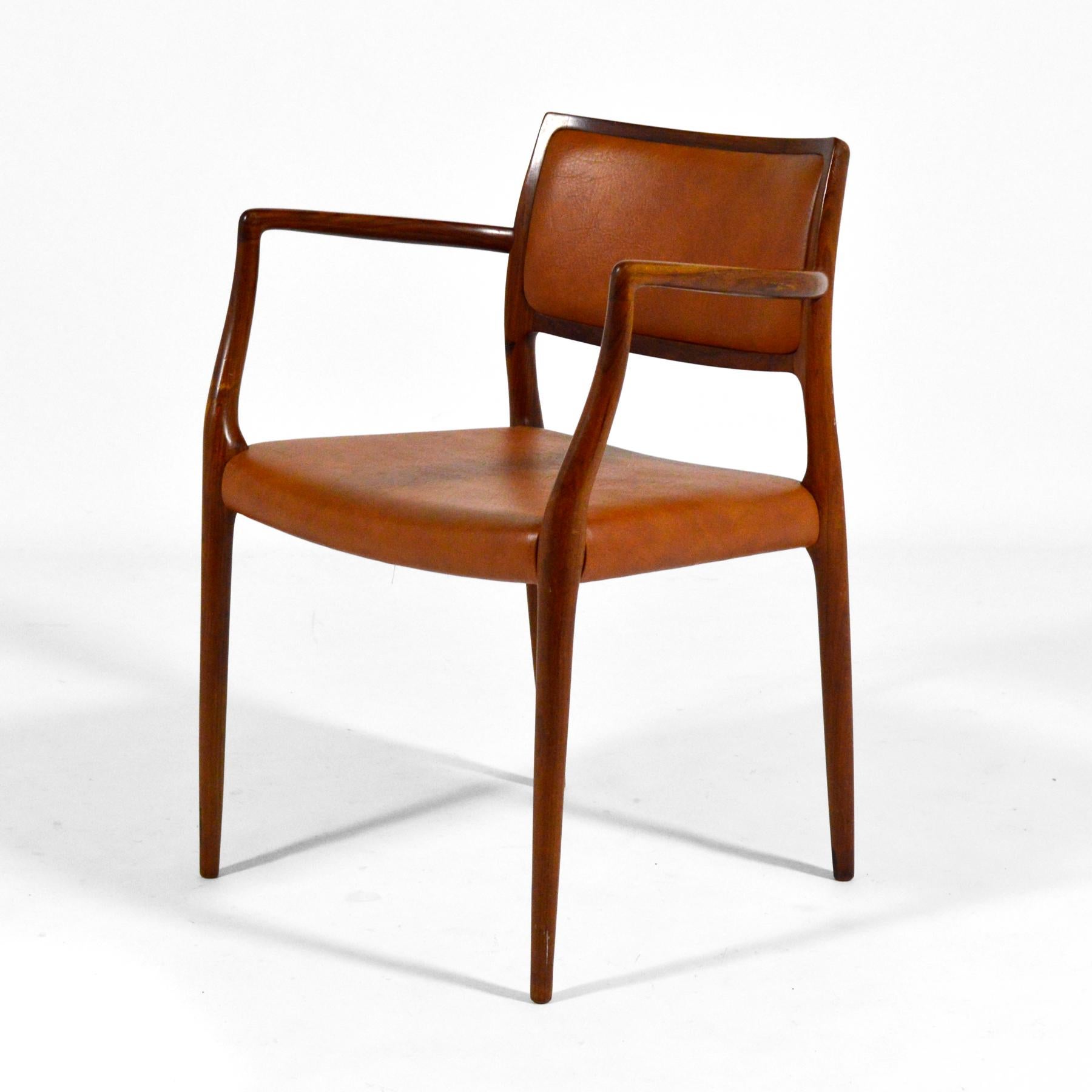 Scandinavian Modern N.O. Møller Model 80 & 65 Rosewood Chairs Set of Six