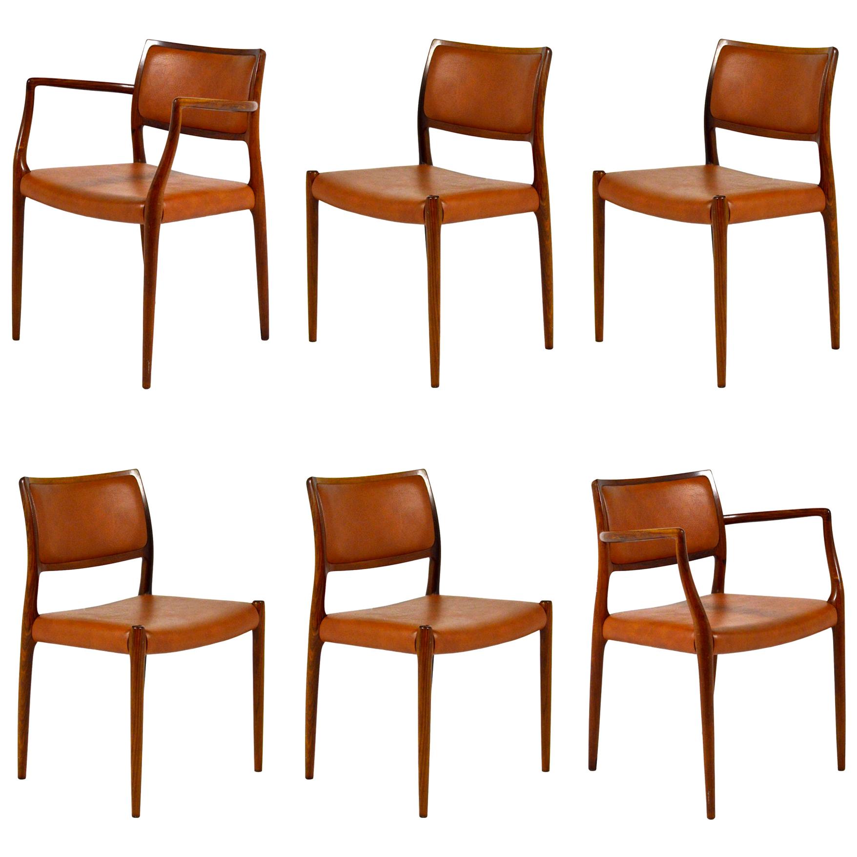 N.O. Møller Model 80 & 65 Rosewood Chairs Set of Six