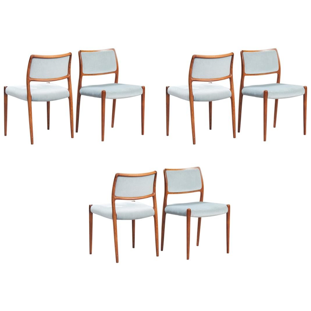 N.O. Moller Rosewood Dining Chairs Model 80 for J.L. Mollers, Set of Six