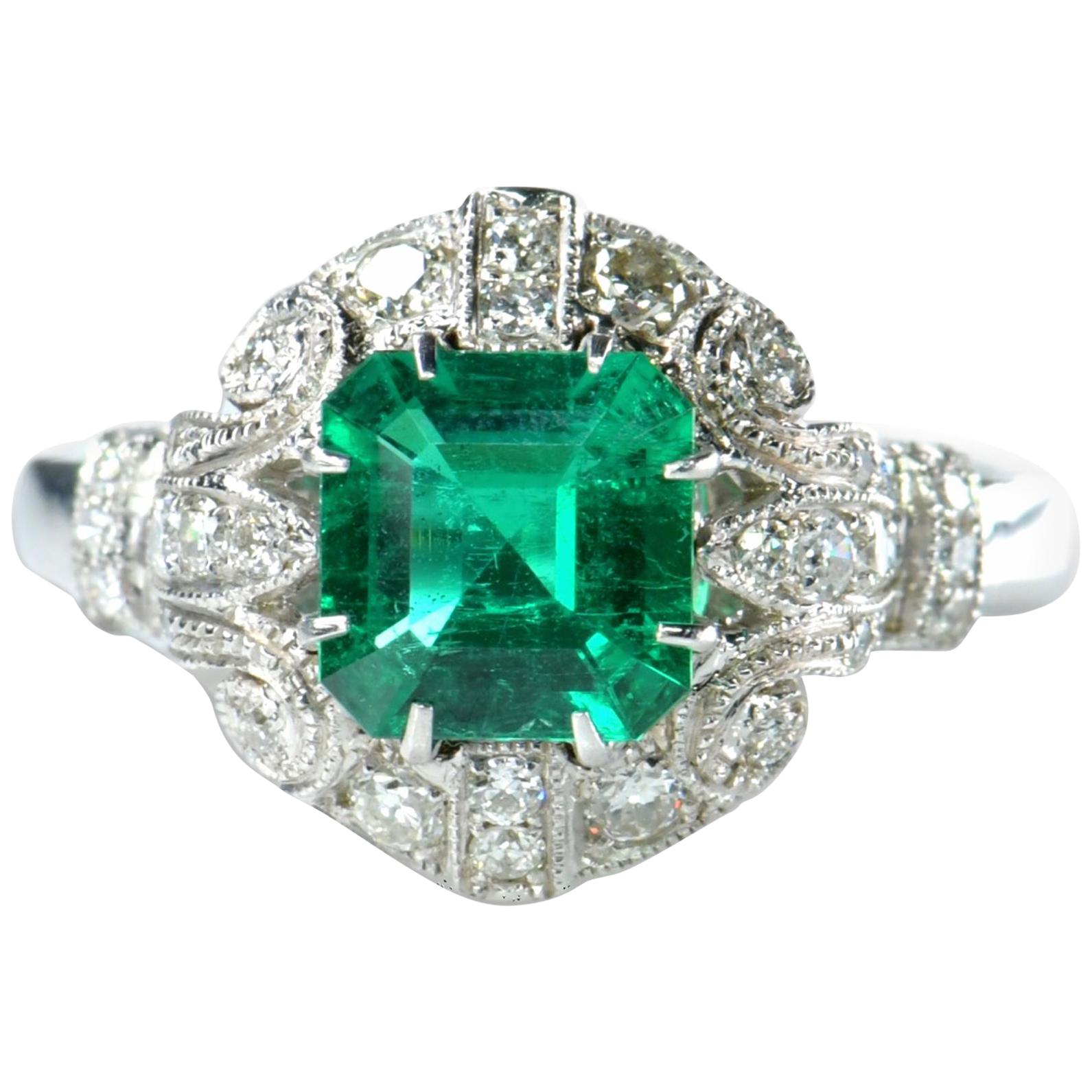 No Oil Colombia Emerald Diamond Ring AGL Certification