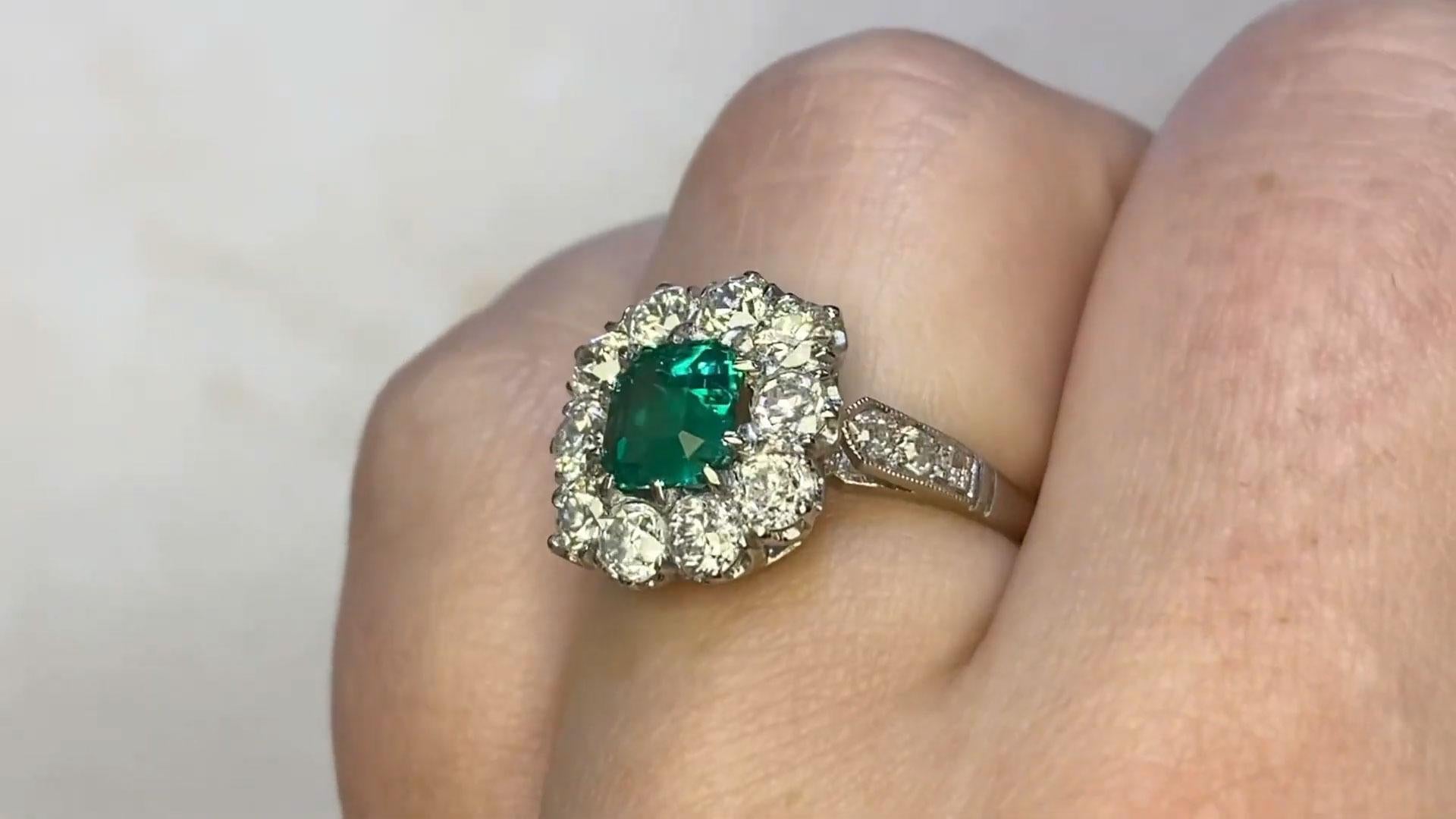 Art Deco No Oil Colombian Emerald Diamond Halo Ring (Gubelin Approx. 0.90-Carats) For Sale