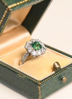 Emerald Halo Engagement Ring. 0.90ct No Oil Colombian Emerald Diamond Platinum
