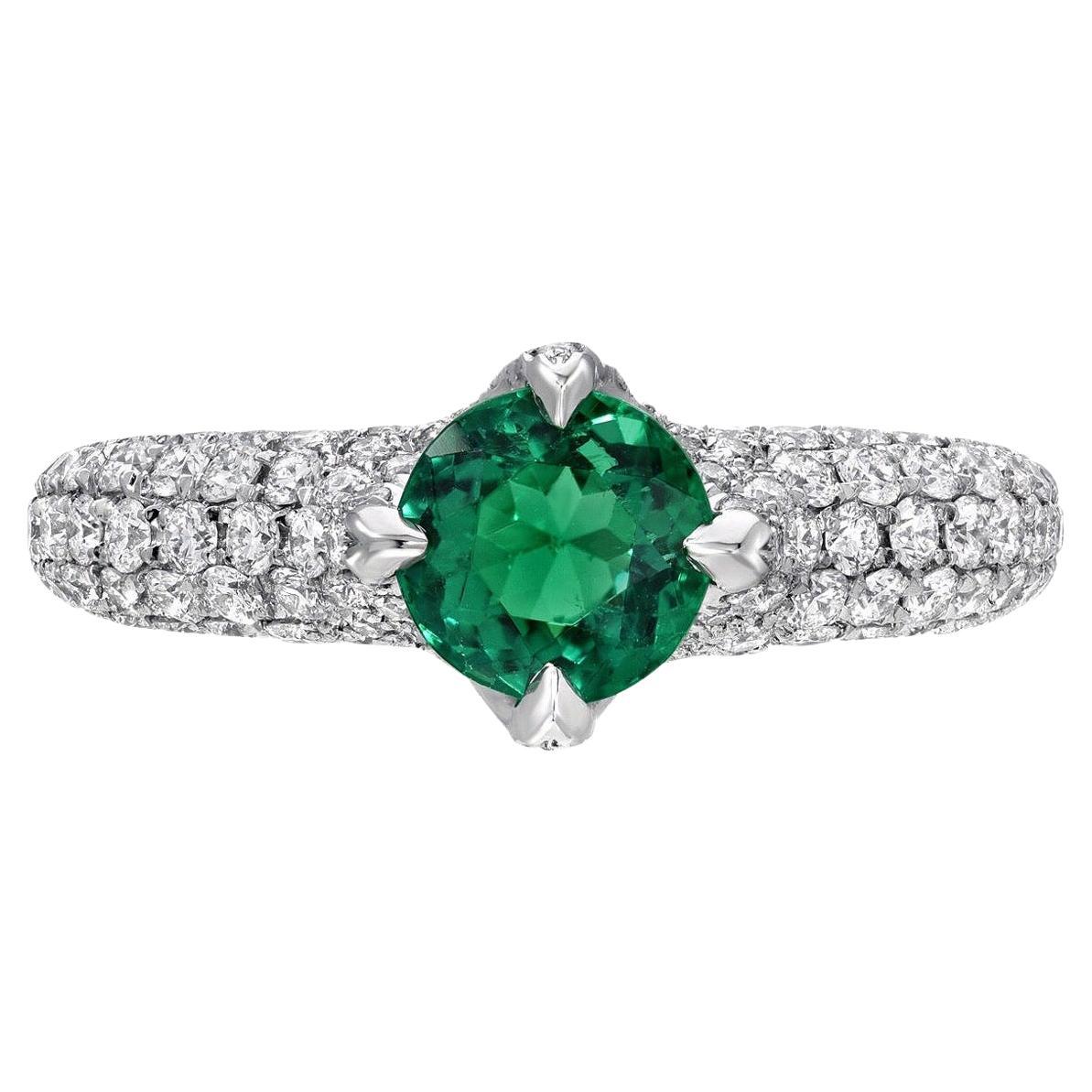 Ölfreier kolumbianischer Smaragd-Platin-Ring - Seltener Schatz von Merkaba Beverly Hills im Angebot