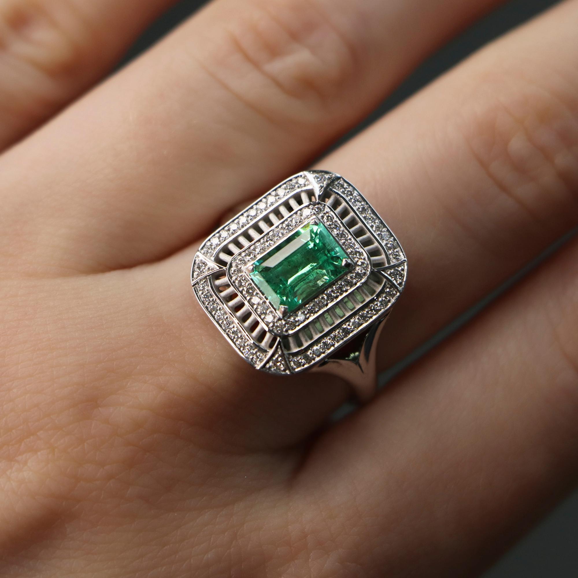 Edwardian No Oil Emerald Cut 18K Gold Diamonds Ring ICL Certified For Sale
