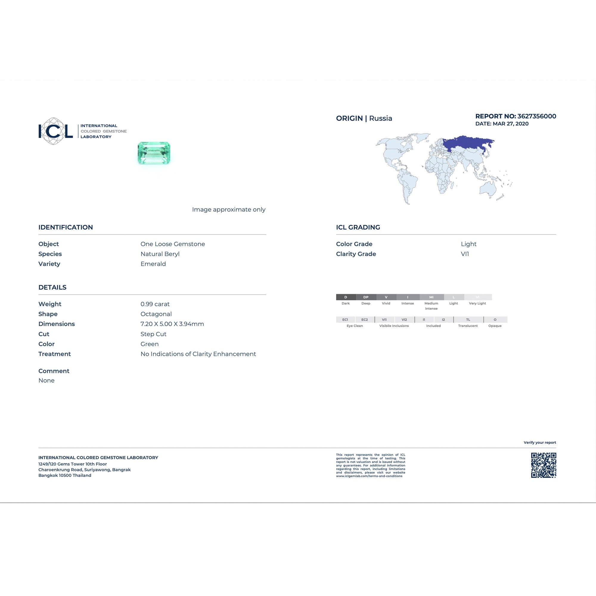 No Oil Smaragdschliff 18K Gold Diamanten Ring ICL zertifiziert im Angebot 2