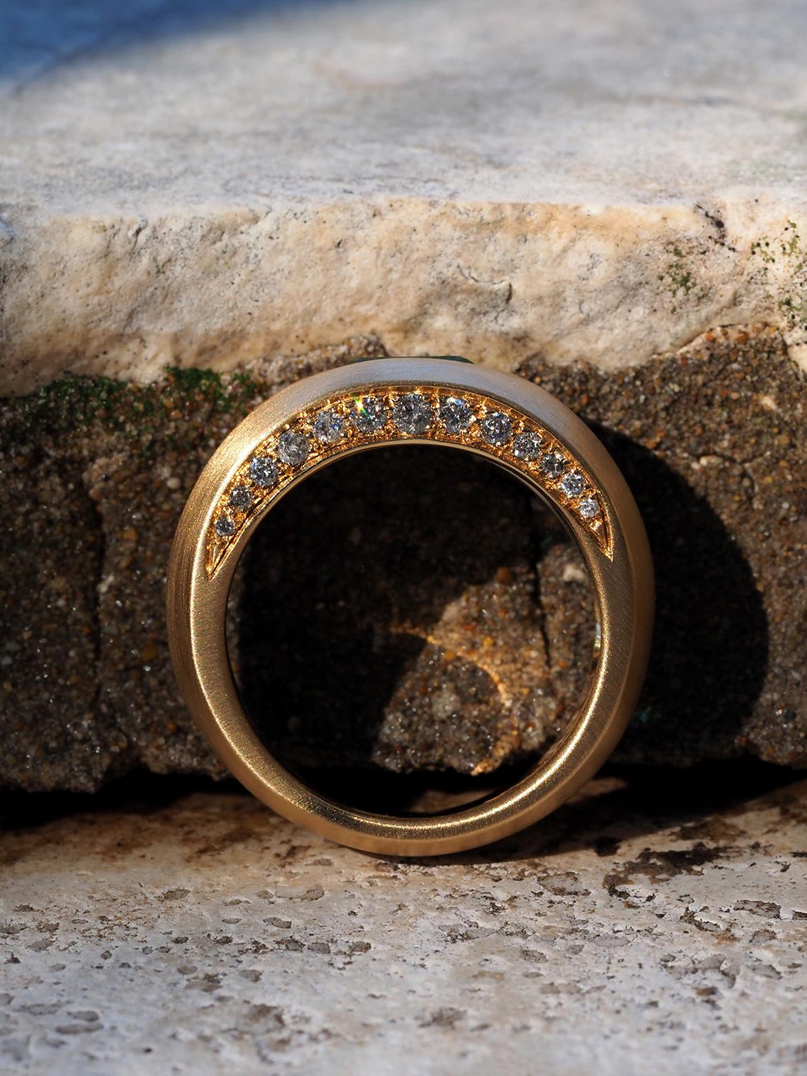 Sin aceite Anillo esmeralda oro amarillo 18K diamantes talla 8.5 regalo aniversario de boda en venta 4