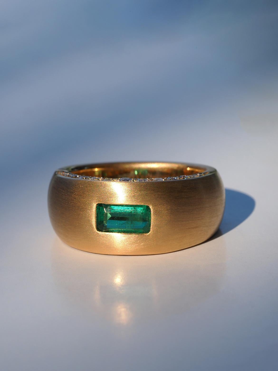 Sin aceite Anillo esmeralda oro amarillo 18K diamantes talla 8.5 regalo aniversario de boda en venta 5