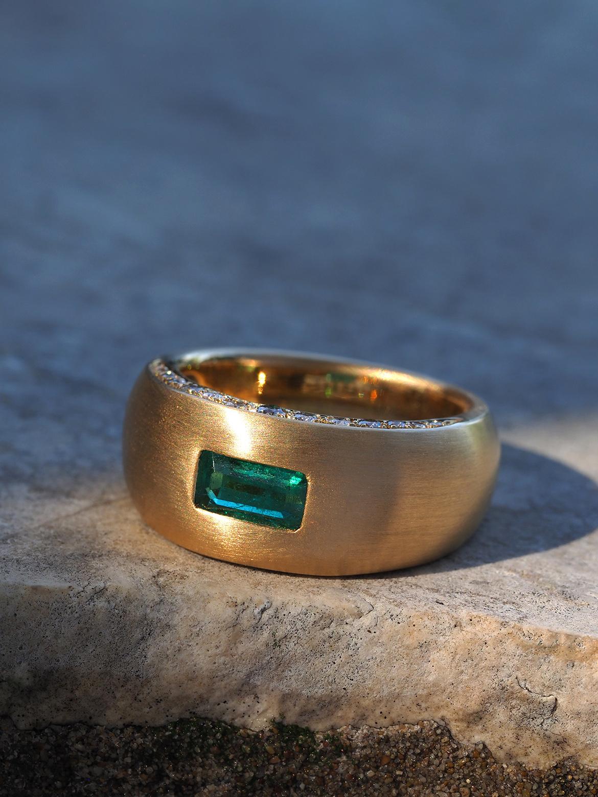 Sin aceite Anillo esmeralda oro amarillo 18K diamantes talla 8.5 regalo aniversario de boda en venta 6