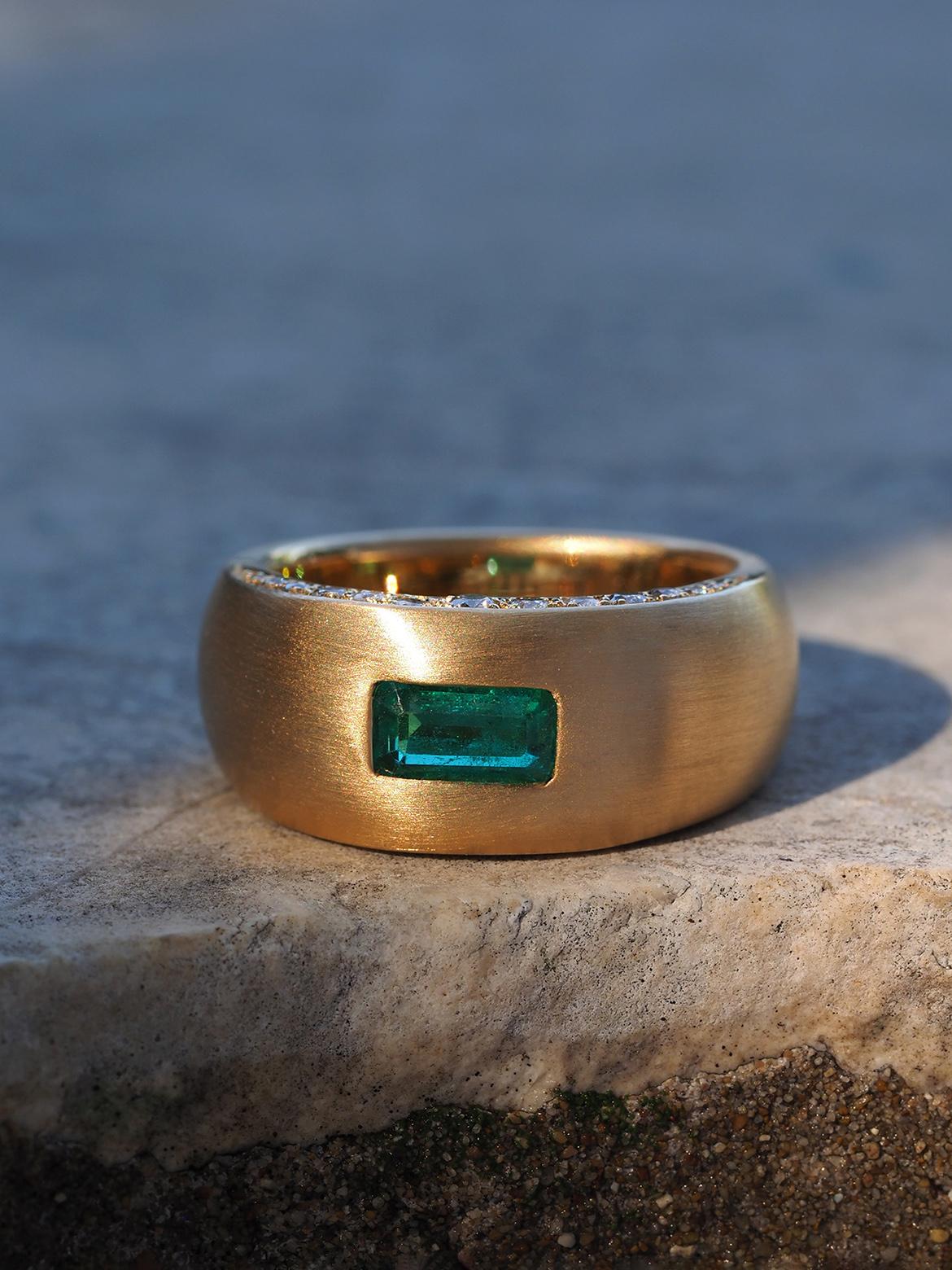 Sin aceite Anillo esmeralda oro amarillo 18K diamantes talla 8.5 regalo aniversario de boda en venta 7