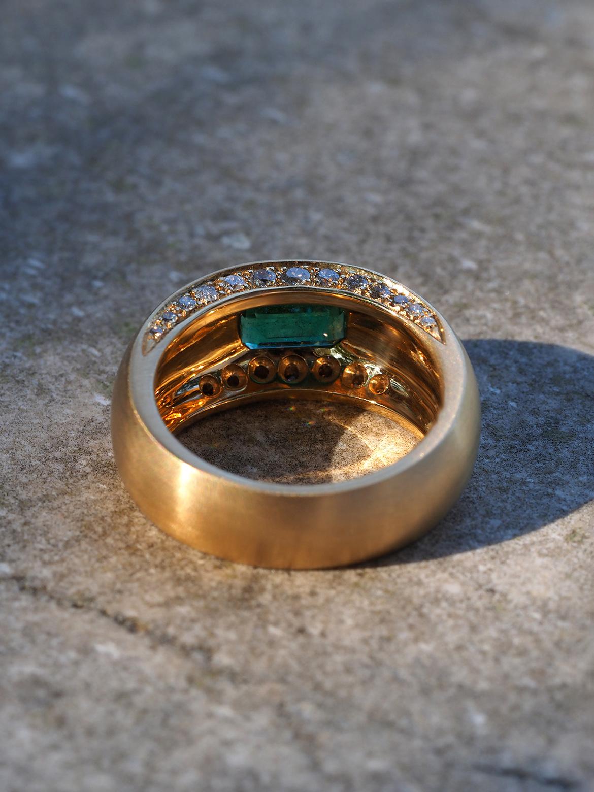 Sin aceite Anillo esmeralda oro amarillo 18K diamantes talla 8.5 regalo aniversario de boda en venta 9