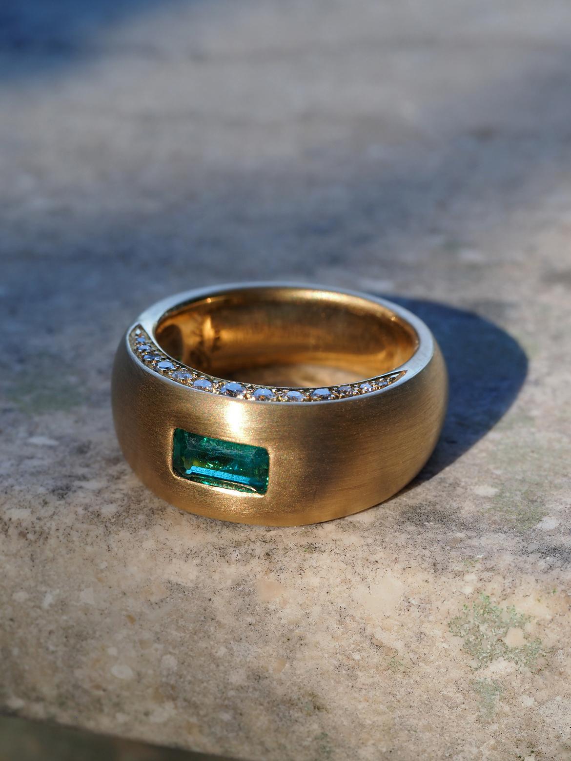 Sin aceite Anillo esmeralda oro amarillo 18K diamantes talla 8.5 regalo aniversario de boda en venta 11